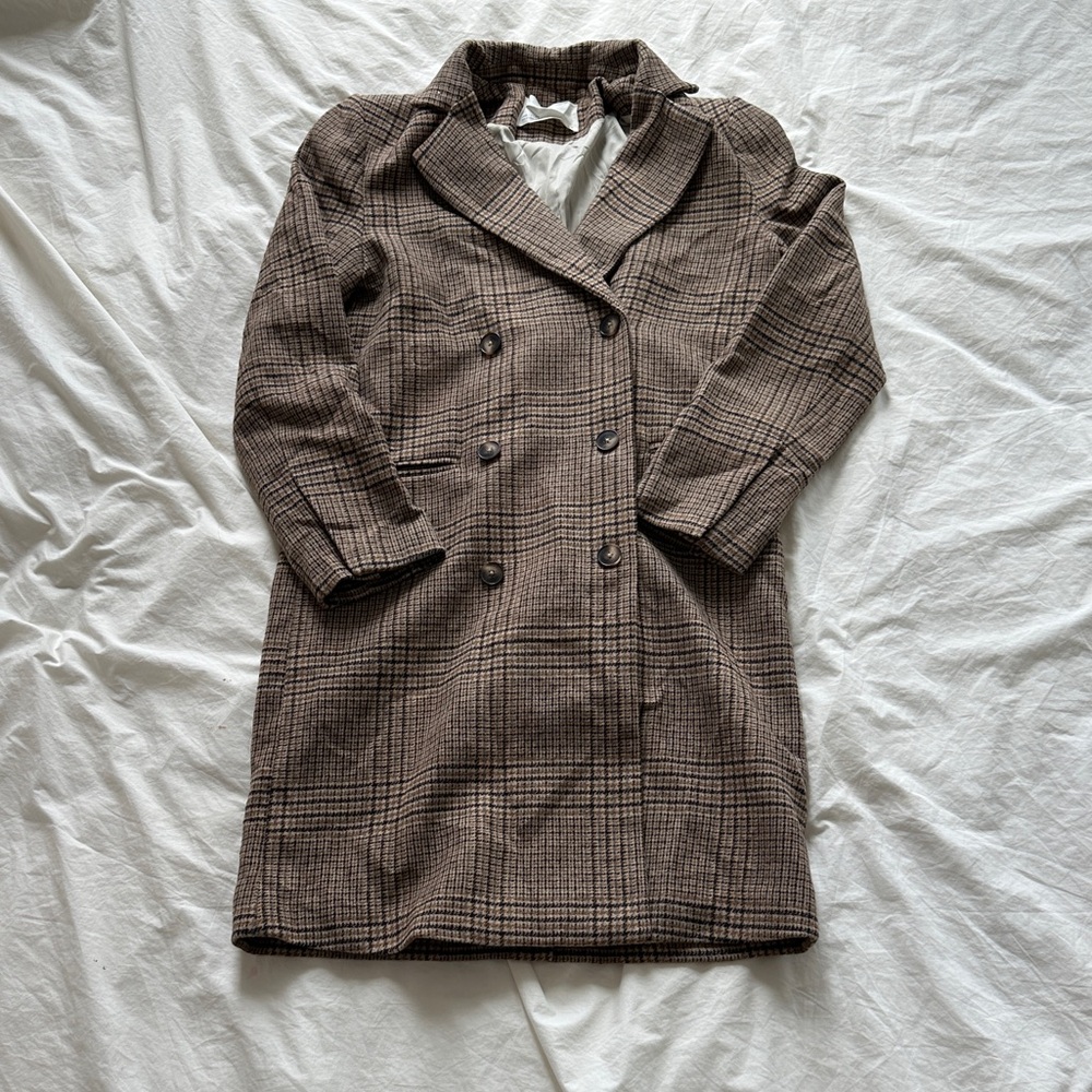 OAK + FORT PLAID WOOL BLEND DOUBLE-BREASTED COAT NWOT - Picture 7 of 8
